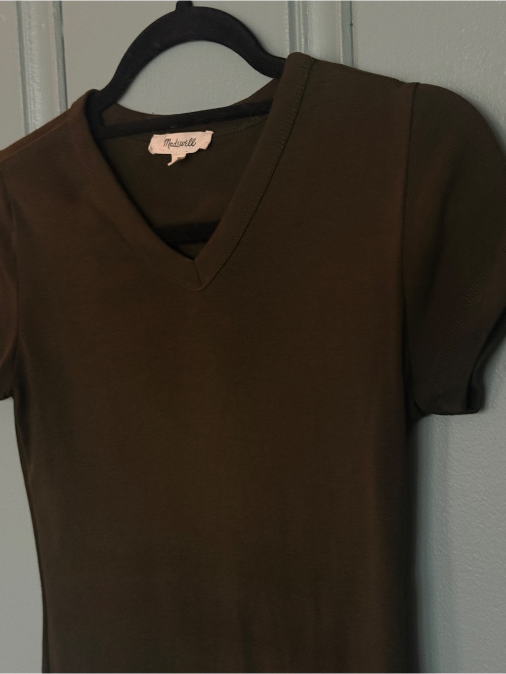 Madewell Heavy Weight Olive V-Neck Short Sleeve Top